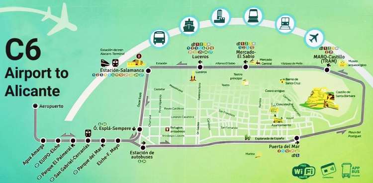 Alicante Airport C6 route map